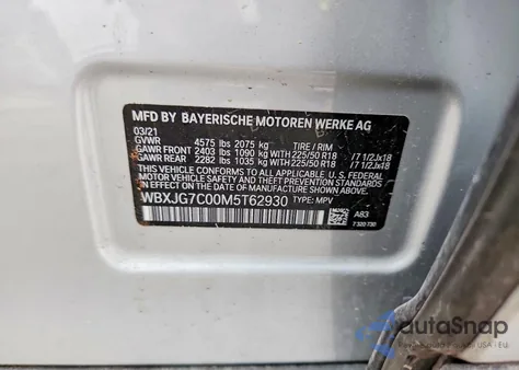 2021 BMW X1 Sdrive28I из США, поврежденный, VIN WBXJG7C00M5T62930